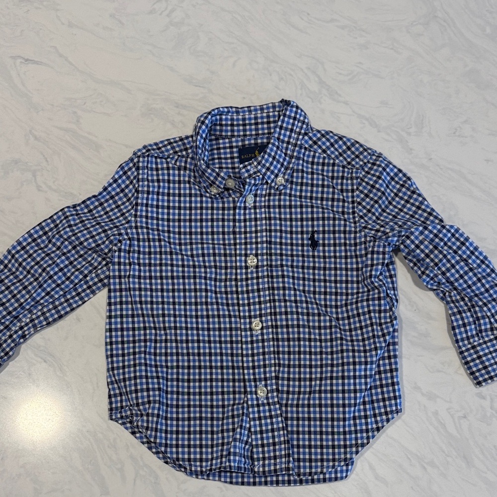 Ralph Lauren Blue and White Gingham Button-Down Shirt